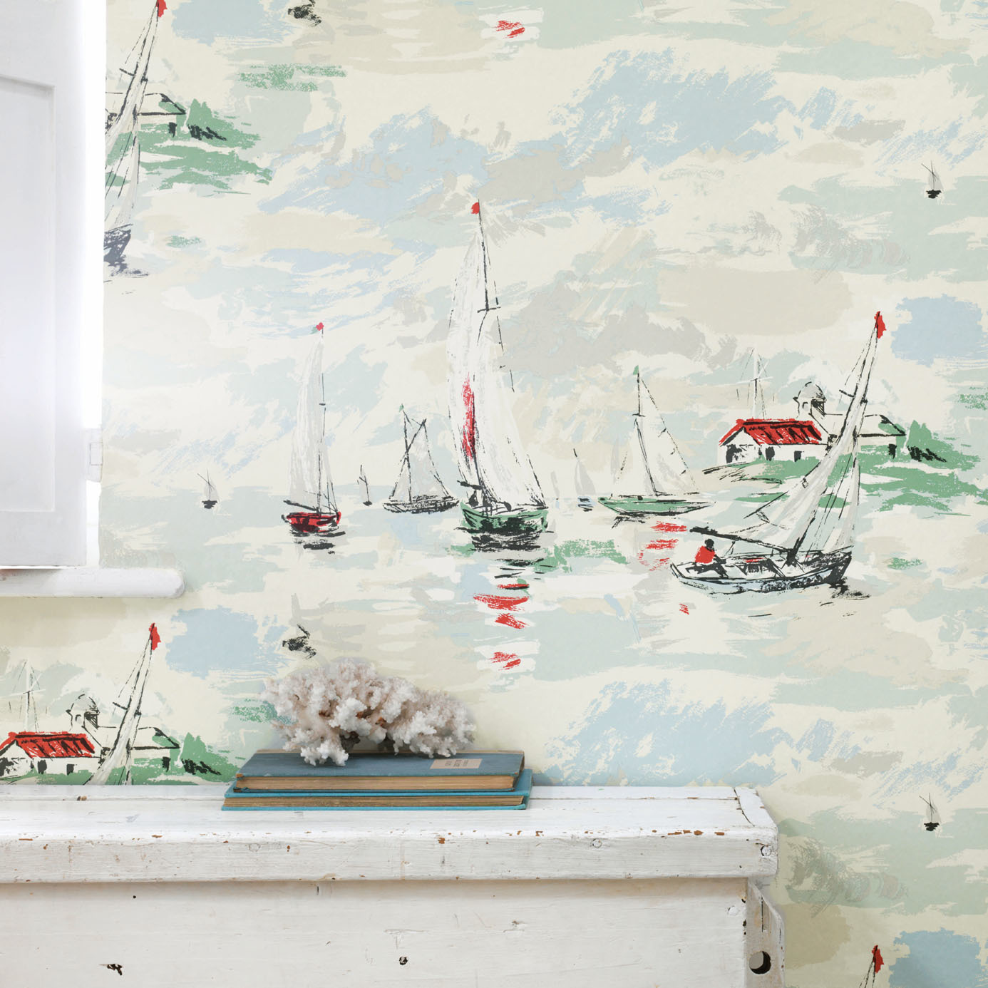 Sail Away Sea Green Wallpaper by SAN